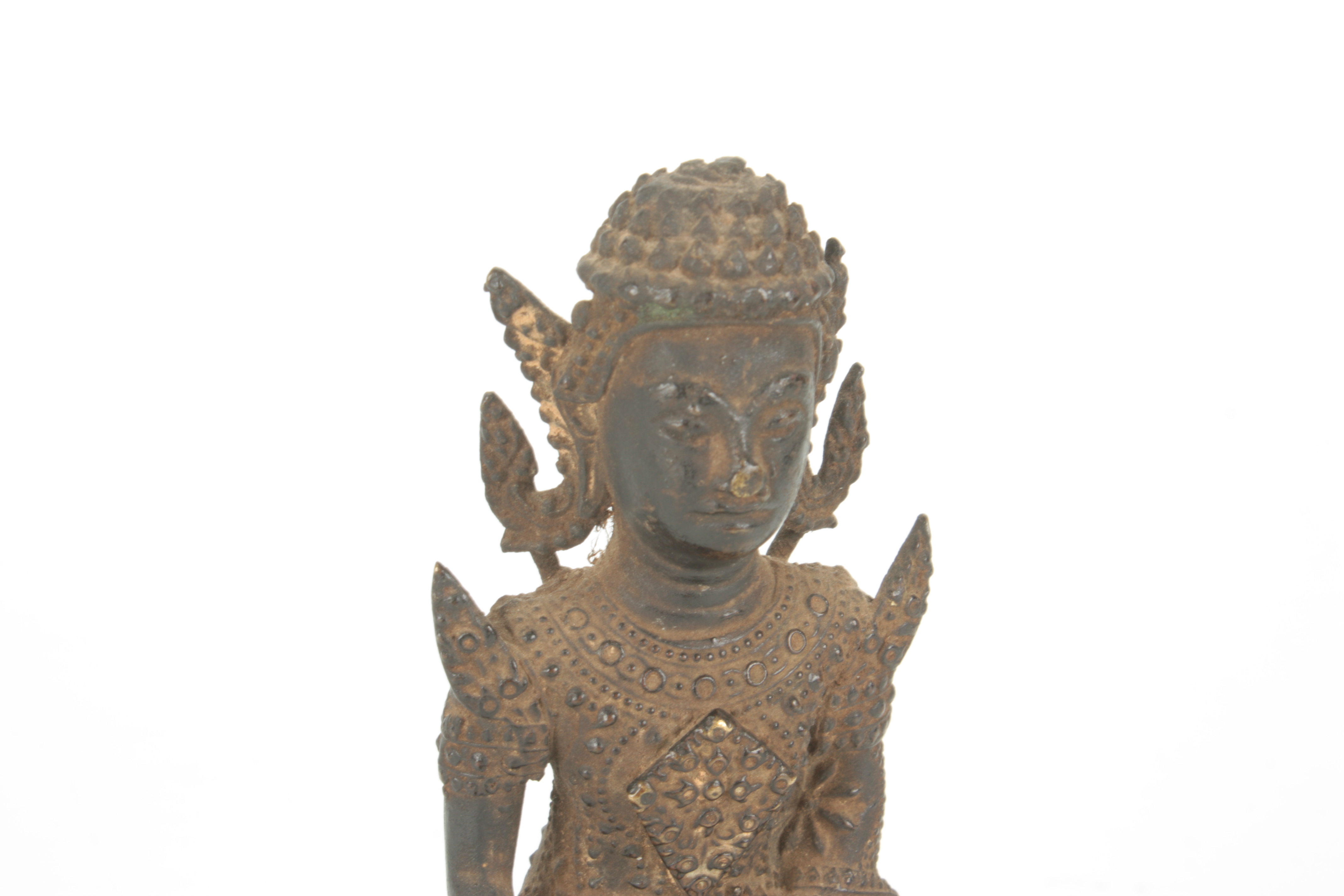 A TIBETAN BRONZE SEATED BUDDHA 14cm high. - Image 2 of 6