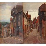 BROOK HARRISON 1860 - 1930 OILS ON BOARD A pair of late 19th-century street scenes, Mermaid