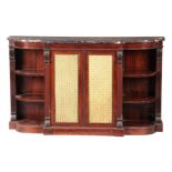 A GEORGE IV FIGURED ROSEWOOD SIDE CABINET IN THE MANNER OF GILLOWS with black veined top above a