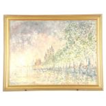 WILTSHIRE - IMPRESSIONIST TYPE OIL ON CANVAS city and river scene 59cm high 80cm wide signed and