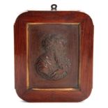 A 19TH CENTURY FRAMED HEAVY CAST COPPER BUST PORTRAIT PLAQUE depicting a bearded gentleman 16cm high