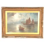 OIL ON CANVAS, Coastal scene 39cm high, 59cm wide - signed and dated 1903 in gilt glazed frame