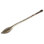 A 19TH CENTURY MIDDLE EASTERN HARDWOOD AND MOTHER OF PEARL INLAID BACK SCRATCHER with silver