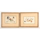 A PAIR OF 19TH CENTURY CHINESE EMBROIDERED SILK PANELS depicting butterflies and insects amongst