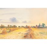 M JACKSON, AN EARLY 20TH CENTURY WATERCOLOUR, of a harvest scene unframed mounted 31cm high by