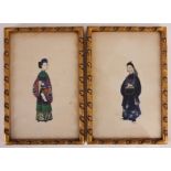 A PAIR OF LATE 19th CENTURY PAINTINGS on rice paper of an Emperor and Empress in full dress in