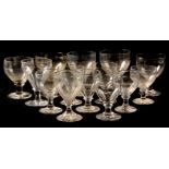 A COLLECTION OF 14 19TH CENTURY PLAIN GLASS RUMMERS / WINE GLASSES 15cm high and smaller