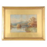 H LAWES - 19TH CENTURY WATERCOLOURS a pair of lake and river landscape scenes with cattle and