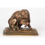 LALOUETTE. A LATE 19TH CENTURY FRENCH BRONZE SCULPTURE modelled as a bulldog wrapped in a blanket on