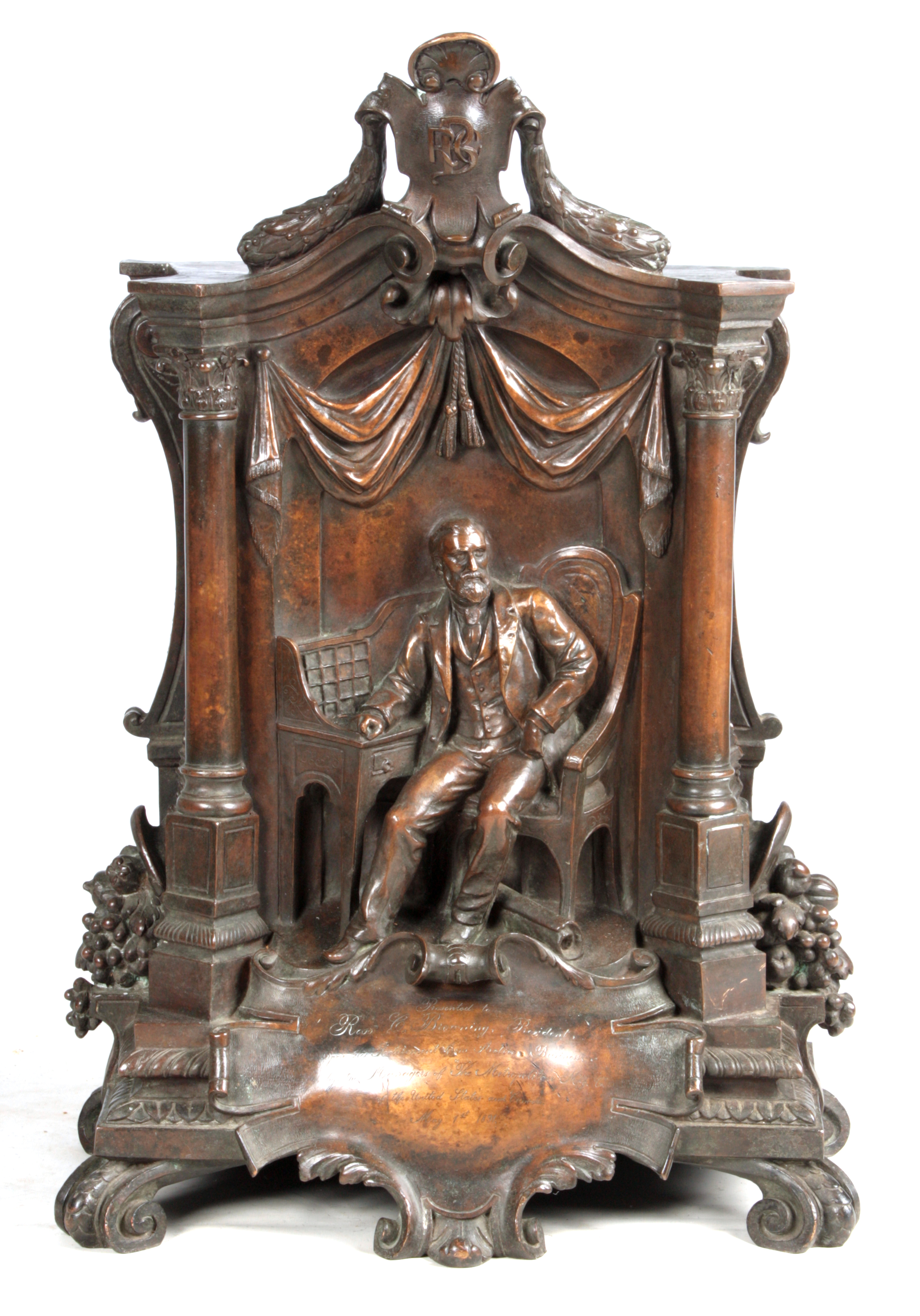 CASPAR BUBERL AMERICAN 1834-1899. OF AMERICAN INTEREST - A LARGE PATINATED BRONZE PRESENTATION