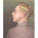 AN EARLY 20TH CENTURY WATERCOLOUR OF A YOUNG MAN BY E. M. JELLEY, in a glazed mahogany frame 22.
