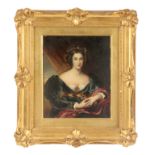 19TH CENTURY OIL ON BOARD portrait of a lady 20cm high 16.5cm wide - mounted in a glazed gilt