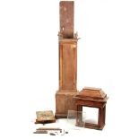 JOHN JUDSON FECIT. A MID 18TH CENTURY OAK AND WALNUT LONGCASE CLOCK the case with caddy top pediment