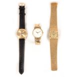 A COLLECTION OF THREE GOLD PLATED WRIST WATCHES, a Waltham 17 jewels Incabloc with manual wound