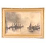 GEORGE SHEFFIELD 1839-1892 19TH CENTURY CHARCOAL DRAWING depicting a port scene with sailors