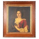 19TH CENTURY OIL ON CANVAS Portrait of Miss Bridget Powell 76cm high 63cm wide - mounted and in a