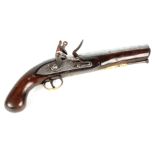 A GEORGE III LARGE BORE FLINTLOCK PISTOL with steel barrel stamped with proof marks on full walnut