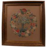 A 18th century Floral embroidered TAPESTRY PICTURE 52cm by 55cm - re-backed and in glazed gilt frame