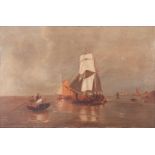 A 19TH CENTURY OIL ON CANVAS An Irish seascape 34.5cm high 52.5cm wide - Belfast label to reverse in