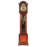 AN EDWARDIAN WEIGHT DRIVEN QUARTER CHIMING GRANDMOTHER CLOCK the mahogany case with break arch