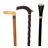 A SELECTION OF 20TH CENTURY WALKING STICKS comprising of a Solid Horn chamfered stick, a Malacca and