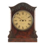 INGLIS, HENDON. A MID 19TH CENTURY FIGURED MAHOGANY BRACKET CLOCK with applied leaf carved