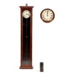 GILLETT & JOHNSTON ELECTRIC MASTER CLOCK WITH MATCHING SLAVE in an oak case with long glazed door