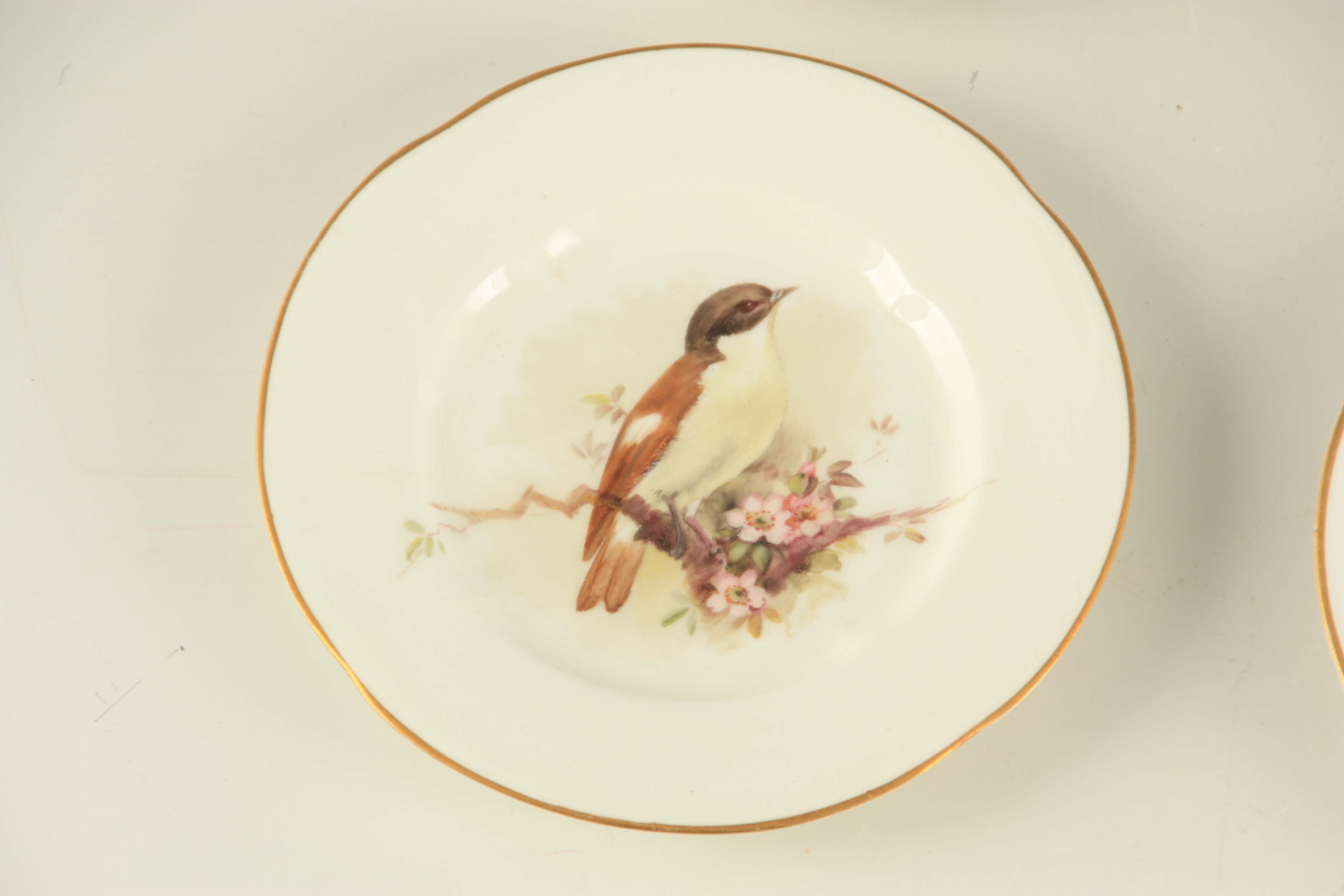 A SET OF SIX EARLY 20TH CENTURY ROYAL WORCESTER CABINET PLATES having handpainted birds to the - Image 7 of 9