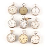 A COLLECTION OF NINE SILVER OPEN FACED POCKET WATCHES those signed are listed as follows, Richard