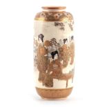 A LATE 19TH/ EARLY 20TH CENTURY SATSUMA CYLINDRICAL VASE decorated in gilt and other colours with