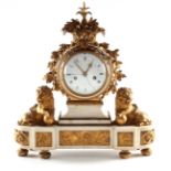 A FINE QUALITY EARLY 19TH CENTURY FRENCH ORMOLU AND WHITE MARBLE MANTEL CLOCK the case surmounted by