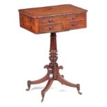 A REGENCY ROSEWOOD CROSS-BANDED BURR AMBOYNA AND MAHOGANY SIDE TABLE with rectangular top fitted