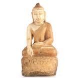 AN EARLY TIBETAN CARVED ALABASTER FIGURE OF A SEATED BUDDHA sold with a receipt dated from 1959 39cm