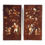 A PAIR OF 19TH CENTURY CHINESE INLAID WALL PANELS with finely carved engraved ivory figures and
