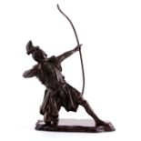 A FINE LATE 19TH CENTURY JAPANESE MEIJI BRONZE SCULPTURE OF A KNEELING SAMURAI WARRIOR, finely