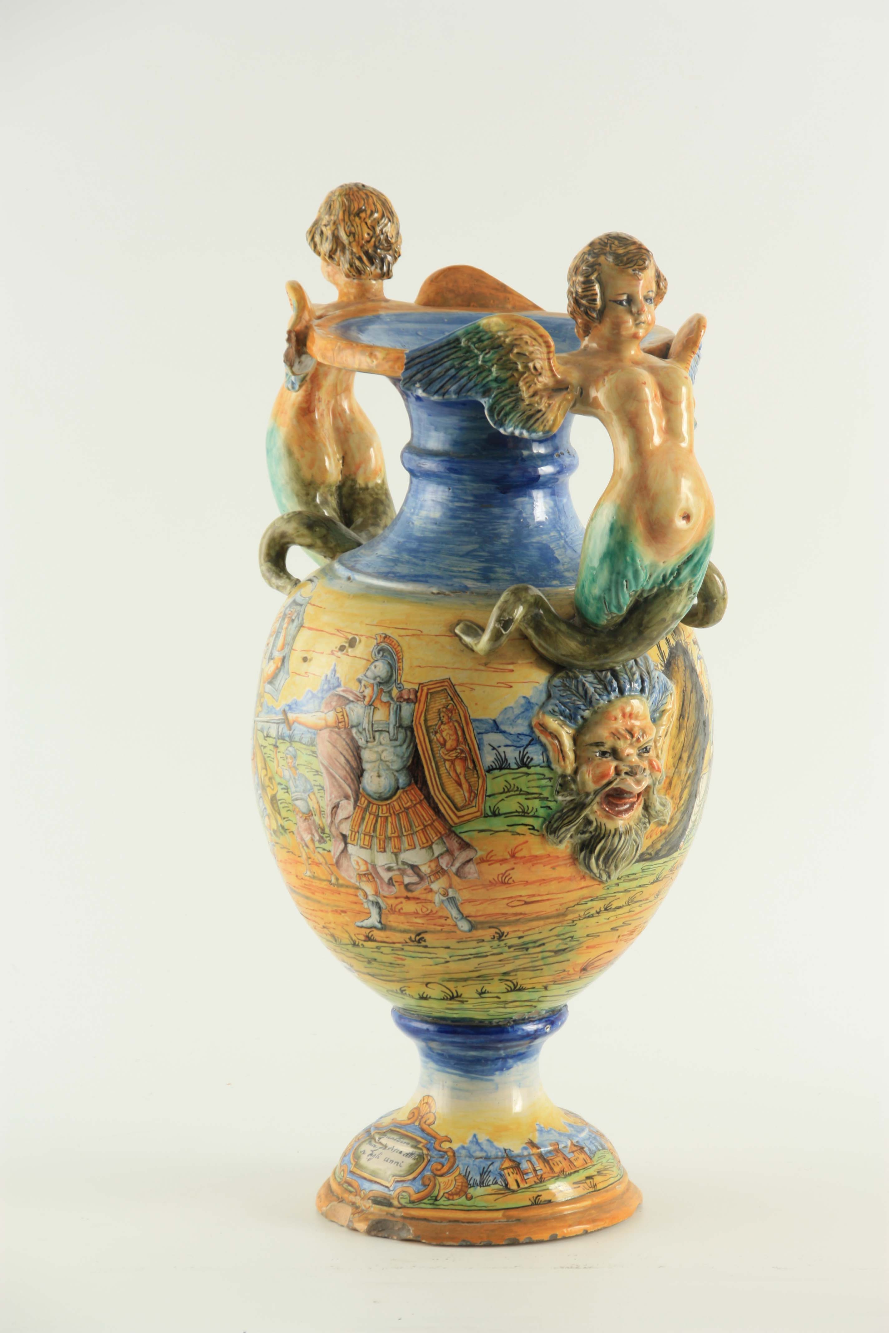 A LATE 19TH CENTURY ITALIAN MAJOLICA PEDESTAL VASE ATTRIBUTED TO CANTAGALLI with winged cherub - Image 5 of 7