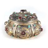 A 19TH CENTURY AUSTRIAN SILVER-GILT AND JEWELLED RING BOX BY HERMANN RATZERSDORFER (1843-1881)