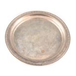 LIBERTY & CO. A GEORGE V PLANISHED SILVER SALVER with raised reeded border 33cm diameter, app.