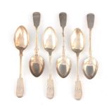 A SET OF SIX VICTORIAN FIDDLE PATTERN TEASPOONS by James & Josiah Williams, Exeter, 1865, 14cm long,