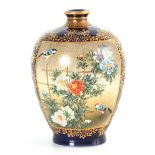A MEIJI PERIOD JAPANESE SATSUMA SHOULDERED SMALL VASE finely painted in enamel colours with birds