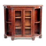 GILLOWS LANCASTER. A LATE REGENCY FIGURED ROSEWOOD SIDE CABINET OF SMALL SIZE having concave sides