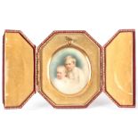 A SIGNED EARLY 20TH CENTURY CASED PORTRAIT MINIATURE ON IVORY depicting two young children, in a