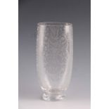 AN EARLY 20TH CENTURY FRENCH ACID ETCHED BACCARAT GLASS VASE of oval form with Michelangelo
