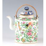 A 19TH CENTURY FAMILLE VERTE CHINESE CANTON TEAPOT decorated with birds and butterflies amongst