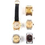 A COLLECTION OF FIVE VINTAGE GENTLEMAN'S WATCHES a MuDu 30 jewels 'doublematic' gold plated watch,