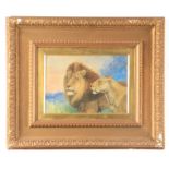 A LATE 19TH CENTURY WATERCOLOUR BY HARRY DIXON depicting a Lion and Lioness, signed H Dixon 22cm