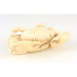 A MEIJI PERIOD JAPANESE CARVED IVORY CRAB realistically formed with protruding eyes 11cm wide