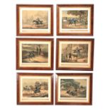A SET OF SIX 19TH CENTURY COLOURED PRINTS depicting Dick Turpin scenes - mounted in glazed chamfered