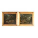 BENJAMIN ZOEBEL. A LARGE PAIR OF EARLY 19TH CENTURY SAND PICTURES depicting country farm scenes with