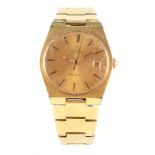 A GENTLEMAN'S VINTAGE GOLD PLATED OMEGA GENEVE WRIST WATCH on matching bracelet, the case